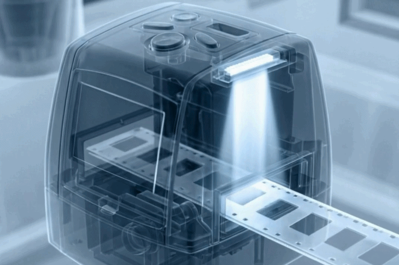 Illustration of light passing through film in the scanner